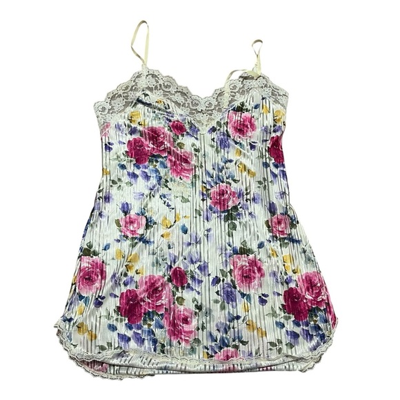 Vintage Undercover Striped Floral Nightgown Size Small Lace Cami adjustable - Picture 1 of 7
